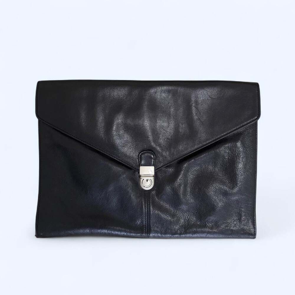Kenneth Cole New York Black Leather Envelope Clutch Portfolio Bag